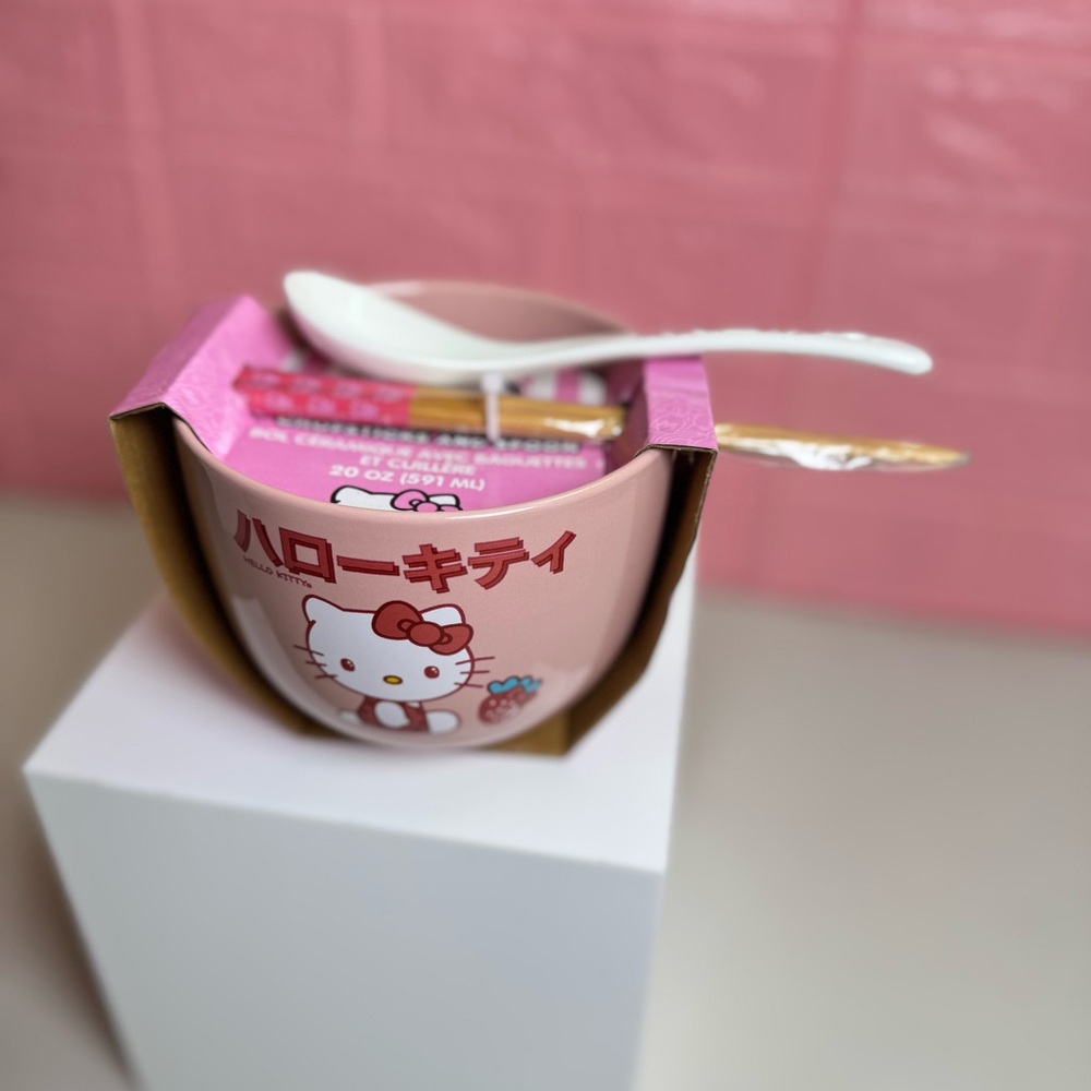 Sanrio Hello Kitty Ceramic Ramen Bowl Set with Chopsticks & Spoon